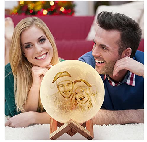HWLY Bola de luz de luna personalizada con texto y foto, lámpara de luna personalizada con impresión 3D, luz nocturna de luna recargable por USB (16 colores, 18 cm)
