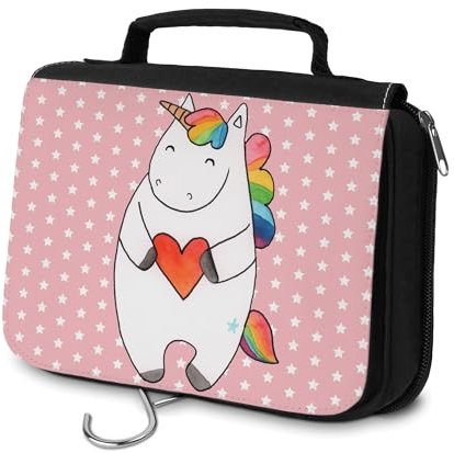 Mr. & Mrs. Panda Kulturbeutel Einhorn Herz - Geschenk, Kulturtasche, witzig, Schminktasche, Einhörner, Waschtasche, Unicorn, Einhorn Deko,
