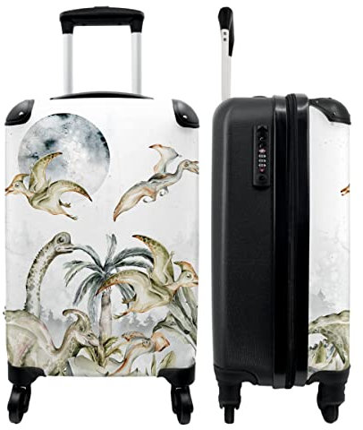 NoBoringSuitcases.com® Kinder Reisekoffer Jungen Handgepäck Koffer Rollkoffer Reisekoffe Geschenk - Dino - Dschungel - Mond - 55x35x20cm