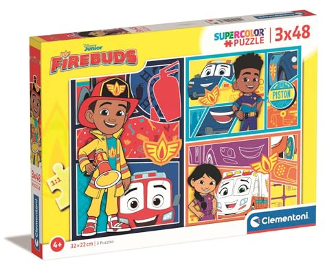 Clementoni - 25283 - Supercolor Puzzle - Disney Firebuds - 3 Puzzle mit 48 Teile Ab 5 Jahren, Buntes Kinderpuzzle Mit Besonderer Leuchtkraft & Farbintensität, Geschicklichkeitsspiel Für Kinder