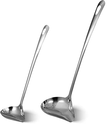 TOPBATHY Louche à Sauce En Acier Inoxydable Avec Bec Verseur, Ensemble De 2 CuillèRes à Sauce Et Soupe, IdéAl Pour RagoûTs, Salades, Desserts, 33.3 X 10.5 X 3 Cm
