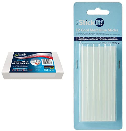 Bostik 30813562 Craft Cool Melt Glue Sticks For Use With Cool Melt Glue Gun, 500g (26 Sticks), Clear & Stick it Cool Melt Glue Gun Stick, Blue