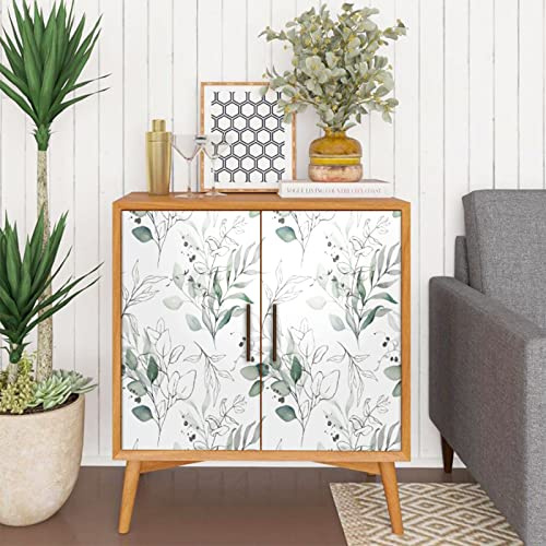 Papiers Peints Vert - Feuilles Blanches Papier Peint Adhesif Mural Salon Papier Adhesif pour Meuble Papier Peint Intissé Facile à Peler Papier Adhésif Décoratif Cuisine 40x250cm