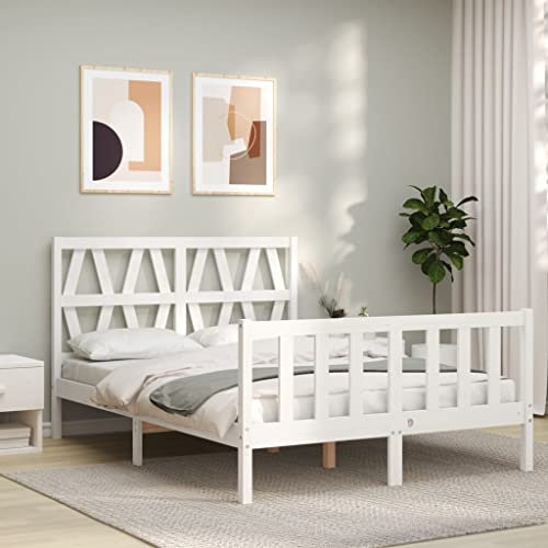 vidaXL Massivholzbett mit Kopfteil Weiß 140x200 cm