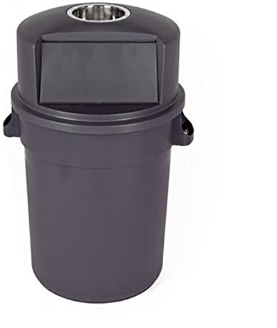 Cubo basura Contenedor de reciclaje for exteriores de 120 l/31,7 galones, contenedor de basura redondo con tapa abatible superior y cenicero, contenedor de basura de plástico grueso, gris oscuro Cubos