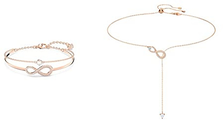 Swarovski Infinity Armreif, Unendlichkeit, Weiss, Roségold-Legierungsschicht & Infinity Y-Halskette, Unendlichkeit, Weiss, Roségold-Legierungsschicht