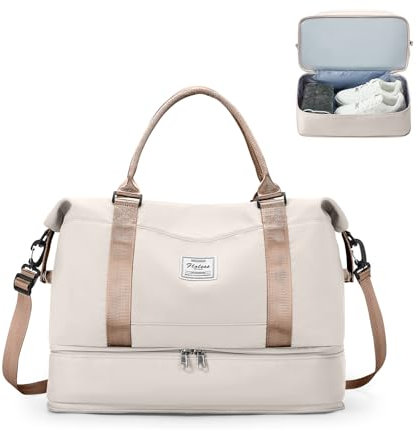 Reisetasche Damen 40x30x20 Ryanair Handgepäck Tasche Sporttasche Weekender Bag Schwimmtasche Wasserdicht Travel Duffle Bag Fitnesstasche Trainingstasche Krankenhaustasche mit Schuhfach,F10-Beigebraun