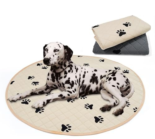 Mateju Wiederverwendbare Puppy Pads, Welpen Unterlage Urin Absorption PIPI Matten für Hunde Welpenunterlagen Waschbar Trainingspads für Hunde Katze (Rund-90cm,Khaki)