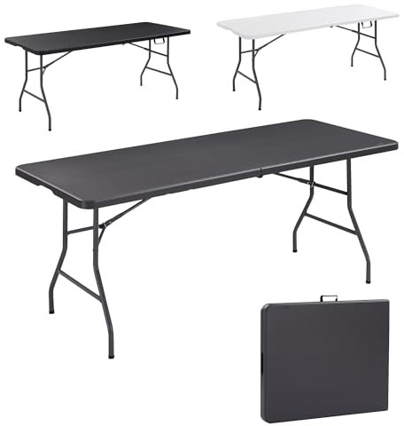 AREBOS Tavolo Pieghevole da Giardino Bianco perfetto come Tavolo da Campeggio, da Buffet, da Cucina | Tavolino Esterni Richiudibile a Valigetta con Maniglia | 182 cm | Antracite