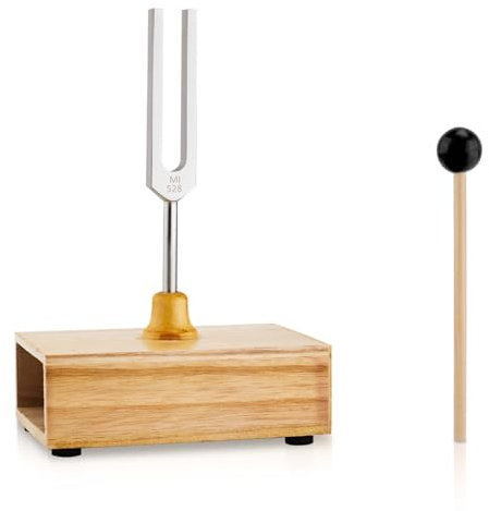 528 Hz Stimmgabel, Aluminiumlegierung Stimmgabel-Resonanzbox mit Schlägel und hölzerner Stimmbox Stimmgabel mit Resonanzkasten Klangtherapie-Instrumente für Yoga Meditation und Entspannung