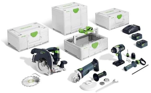 Festool Timber Construction Cordless Combo Set HKC 55/TPC 18/AGC 18/TB M 137 | Brushless 3-tool kit with 5.0 Ah battery, charger & TB M 137 ToolBox – Systainer compatible