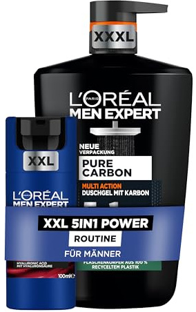L'Oréal Men Expert 5in1 Power Pflegeset für Männer, Mit XXXL Duschgel und XXL Gesichtspflege, Set für Herren mit Anti Aging Gesichtscreme mit Hyaluron und 5in1 Duschgel mit Karbon, Power Age, 2-teilig