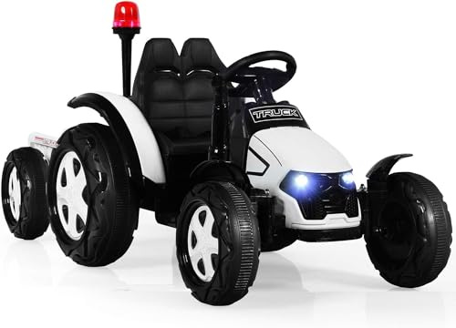 DREAMADE Elektro Traktor für Kinder, Kinder Traktor elektrisch mit abnehmbarem Anhänger & Fernbedienung, Trettraktor mit LED Lichtern, Musik, Hupe & USB, für Kinder ab 3 Jahre (Weiß)
