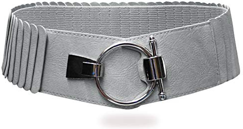 Gloop Damen Taillengürtel Elastischer gürtel 8 cm breiter Hüftgürtel silberner Ring (Grau)