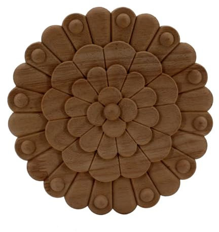 XBHGSY Holz Verzierung Schnitzerei Ornament Runder Holzschnitzerei Aufkleber Dekorative Holzapplikationen Geschnitzte Applikationen Für Fenster Und Türen Dekoration Holzfiguren 15 X 15 Cm