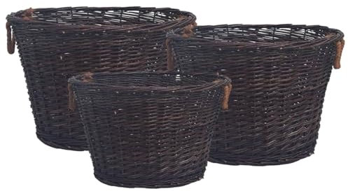 Brokky Set Cestini Portalegna Impilabili 3 pz Marrone Scuro in Salice-Cesto in Vimini Portalegna,Cesto intrecciato Pieno, Cestino da Picnic Portaoggetti, Cesto Regalo per Feste, Raccolta castagne, Fun