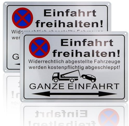 Mumjooyi Einfahrt Freihalten Schild Ausfahrt Freihalten 2 Stück Parken Verboten Schild Unberechtigte parkende Fahrzeuge werden kostenpflichtig Abgeschleppt 30 x 20CM Aluminium