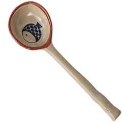 CAFIEDR Soup Spoon Kiln Transformed Ceramics Soup Spoons Retro Porcelain Coffee Spoon Teaspoons for Yogurt Dessert Honey Jam Spoon Ice Cream Spoon Sugar Salt Jar Spoon,(Red and blue fish)