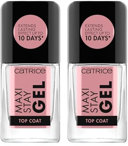 Catrice Maxi Stay Gel Top Coat, capa base y capa superior, transparente, larga duración, brillante, sin acetona, vegano, sin microplásticos (10,5 ml) (Paquete de 2)