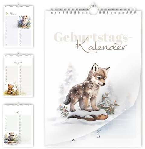 Geburtstagskalender undatiert Geburtstagsplaner Wandkalender A5 immerwährend Jahresunabhängig Kalender Geburtstagsübersicht zum Aufhängen Tier Design in zartem Aquarell Waldtieren Tiere