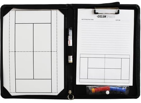 Padel - Cartella per allenatori da tennis, cartella tattica in pelle, con cerniera, per allenatori di tennis, lavagna magnetica, blocco note A4, pennarello, magneti, cancellino
