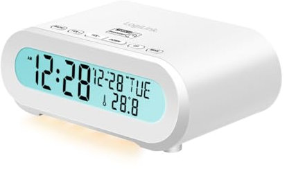 Logilink SC0121W - Radio Despertador con indicador de Temperatura, Temporizador de sueño, Incluye Puerto USB para Cargar por Ejemplo teléfono móvil/Tableta/eReader