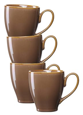Ritzenhoff & Breker Sahara Kaffeebecher 4er Set | Henkelbecher 400 ml | Rustikaler Handmade-Look durch Reaktivglasur, Sanfte Sandtöne | Porzellan, Spülmaschinenfest | Dunkelbraun
