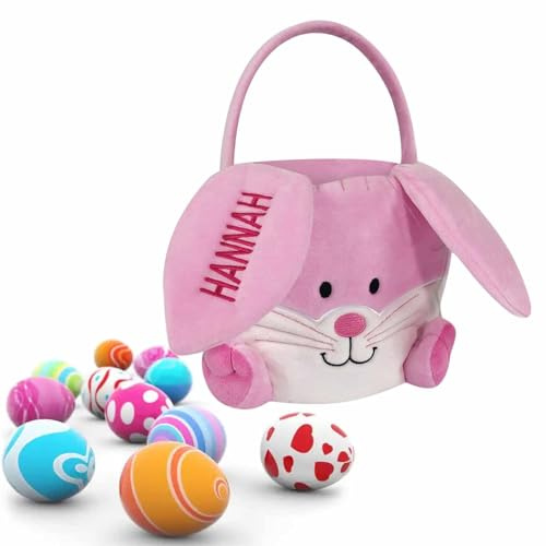 Ostereierjagd Körbe, Osterkorb Personalisiert Monogrammiert mit Namen für Kinder, Ostern Geschenk für Jungen Mädchen, Personalisierte Geschenke (Rosa)