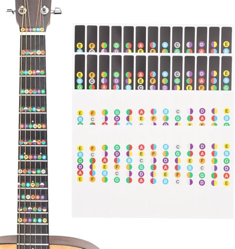 AOEVUIR 4 Stück Gitarren Noten Aufkleber Gitarrengriffbrett Sticker Ideal für Anfänger Schwarz Transparent
