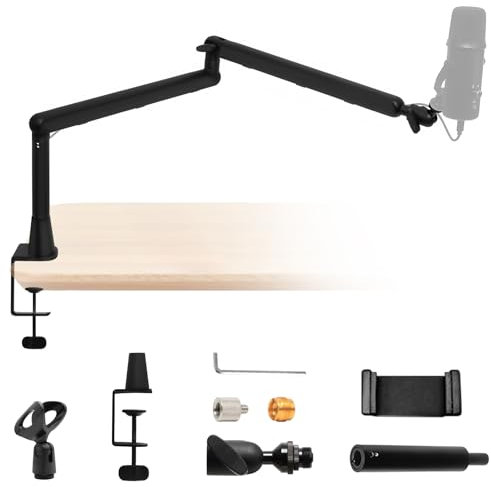 Bras Microphone avec Tige d’Extension Supplémentaire, Réglable à 360° Pivotant Bras de Micro Pliable avec Adaptateurs 1/4, 3/8, 5/8 Support Micro pour Podcast, Scène, Streaming, Studio, Gaming