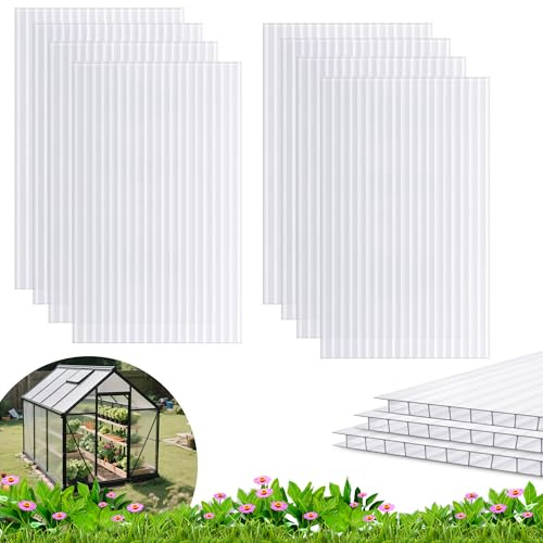 Quibbay 8 pannelli in policarbonato per serre, 25 x 15 x 0,4 cm, pannelli per tetto a doppia parete, impermeabili, protetti dai raggi UV, pannelli di ricambio trasparenti per serre