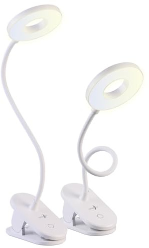Lunartec LED-Clip-On-Leselampe: 2er-Set Akku-Touch-Leselampe mit Klemmhalterung und Schwanenhals (Klemmleuchte mit Akku, LED Arbeitsleuchten, Bett)