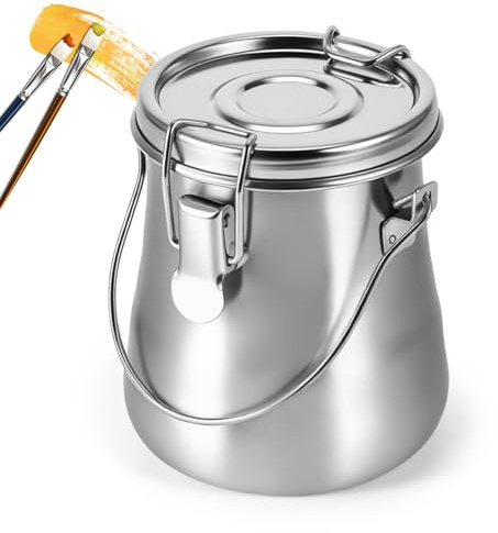 Portable Paint Brush Washer, Stainless Steel Paint Brush Washing Bucket with Lid & Filter Screen, Artist Sealed Cleaning Bucket for Student Painter Acrylic Oil Watercolor Painting（Medium）