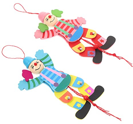 Toyvian 2 Stück Holz Clown Marionetten mit Faden Interaktives Zugpuppe Spielzeug für Kinder und Eltern Kind Aktivitäten Zufällige Farbe