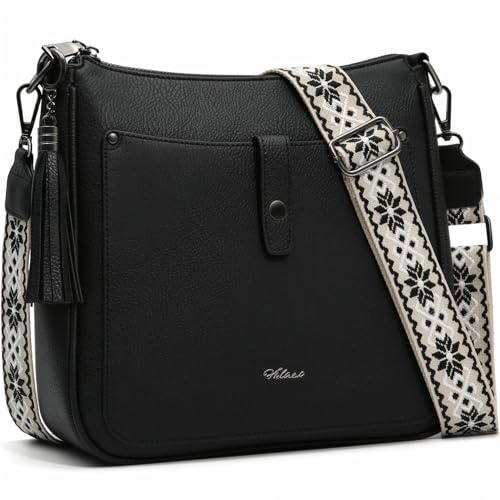 HILAEX Umhängetasche Damen Mittelgroß, Handtasche Damen Anti Diebstahl mit RFID-Blockierung, 3 Fächern mit Verstellbar Abnehmbar Breiter Gurt