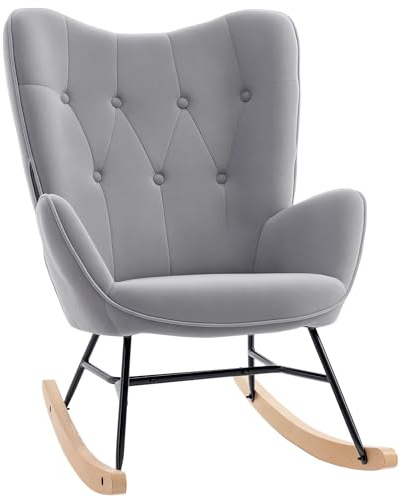 Mounteps Schaukelstuhl, ergonomisch Schwingsessel, Armlehnsessel, Stillsessel mit Samtoptik, Schaukelsessel bis 150 kg belastbar, für Schlafzimmer, Wohnzimmer