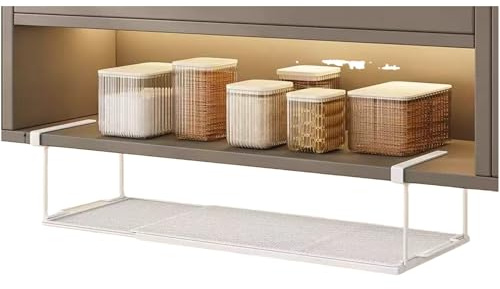 CNKHDZ Étagère inférieure surélevée réglable,Panier de Rangement réglable,Organiseur d'étagère 38-70 cm, à Suspendre sous Une étagère de Bureau,Une Armoire,Un Banc à Chaussures (Blanc, 1 Stück)