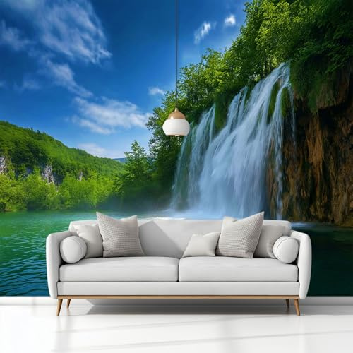 Papel Pintado Pared 3D Papel Tapiz Parque Croata Cascada Verde, Fotomurales 250x175 cm Tv Fondo Pared Dormitorio Murales Moderno Decoración Comedores Salones Habitaciones