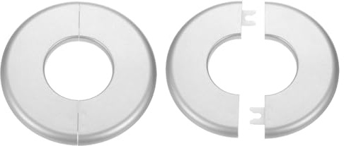 QUARKZMAN 2 Stück Wand-Split-Flansch 44mm/1.7 Selbstklebende Sanitär-Abdeckplatten ABS Kunststoff Runde Blende Bügel-Design Für Wasserrohr Bad Küche Dekoration Silberfarben