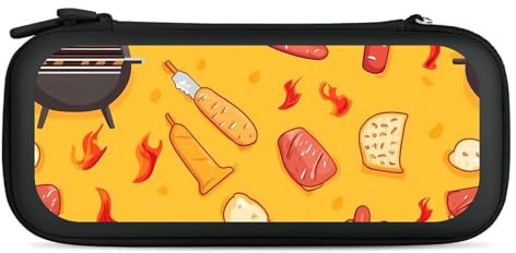 Barbecue Pattern Compatible with Switch Case Bag Travel Protective Cover Handbag with 15 Game Accessories
