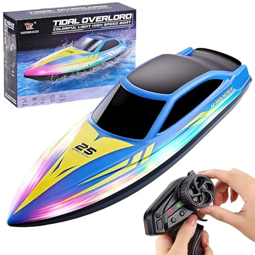 OBEST 2,4 GHz barco teledirigido para niños, RC Boat con luces LED, ouet para piscinas y lagos, regalo para niños