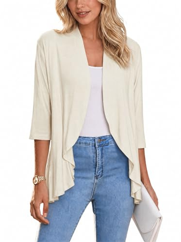 Saodimallsu Cardigan léger Ouvert à Manches 3/4 et col V pour Femme | Cardigan léger ouvert à manches 3/4 pour femme