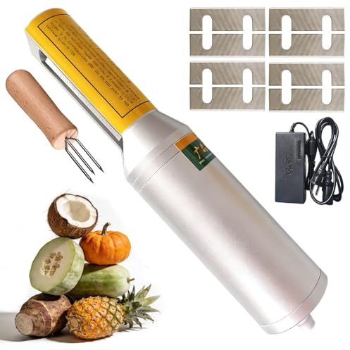 Pelador eléctrico portátil de caña de azúcar, mini máquina peladora de caña de azúcar con horquilla auxiliar y 8 cuchillas reemplazables, herramienta de raspado comercial para calabaza melón