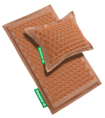 Pranamat Akupressur Große Matte und Kissen Set, Premium Akupressurtherapie zur Schmerzlinderung und Entspannung, handgefertigt in Europa mit nachhaltigen und natürlichen Materialien (Karamell-Mousse)