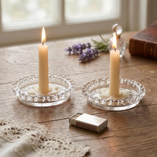 2PCS Crystal Bubble Candle Dish & Holder: Clear Decorative Multiuse Glass Tray for Kitchen Island, Coffee Table Centerpiece, Bathroom Counter - Chic Display for Pillar Candle, Diffuser, Soap & Jewelry