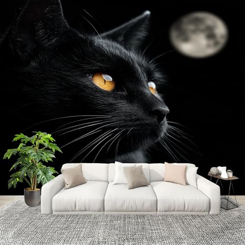 Mural Papel Pintado 3D 250x175cm FantasíA Animales Gatos Texturas Fotomurales Tejido No Tejido Antiarrugas Póster Negro Murales Fotográfico Moderno Decoración de Paredes