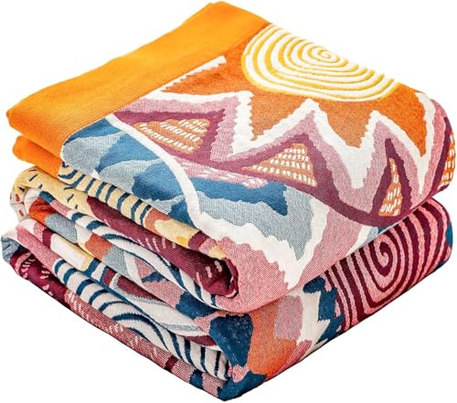 HOORDRY Extra Große 100% Baumwolle Musselin Decke 230x275CM | Boho Tagesdecke, Doppelseitig Dekorative Bettüberwurf-Weich und Atmungsaktiv-Premium Decke, Sofabezug
