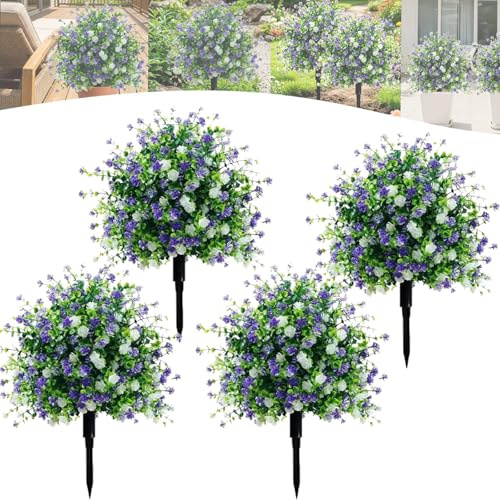 Árboles Artificiales En Maceta con Estacas, Topiario De Camelia Resistente A Los Rayos UV, Arbustos Artificiales Realistas Y Plantas Artificiales De Exterior para Decorar Jardines (4 Unidades)