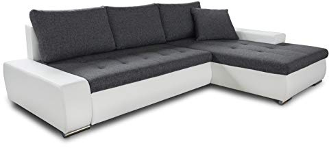 Sofnet Ecksofa mit Schlaffunktion Faris - Couch mit Bettkasten, Big Sofa, Sofagarnitur, Couchgarniitur, Polsterecke, Bett (Weiß + Graphit (Madryt 120 + Inari 94), Ecksofa Rechts)