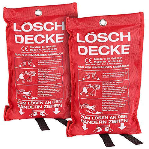 Semptec Urban Survival Technology Feuerschutzdecke: 2er-Set Glasfaser-Feuerlöschdecke, 100 x 100 cm (Brandschutzdecke, Löschdecken, Feuerlöscher)